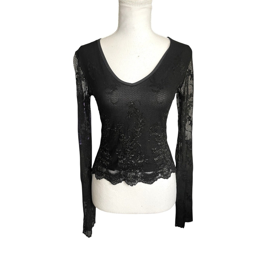 Vintage Ann Ferriday 90s Y2k Black Lace Sheer Top Whimsigoth Fairy Grunge Witchy - Picture 7 of 14